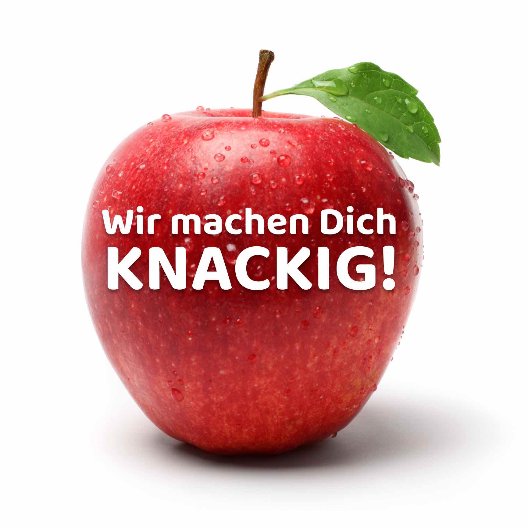Roter Apfel mit Slogan: wir machen dich knackig